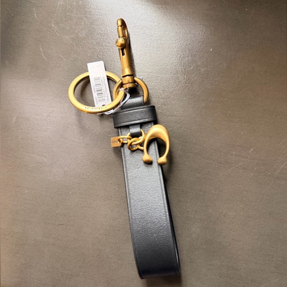 Coach Other - Coach Black Leather Keychain with Gold Details